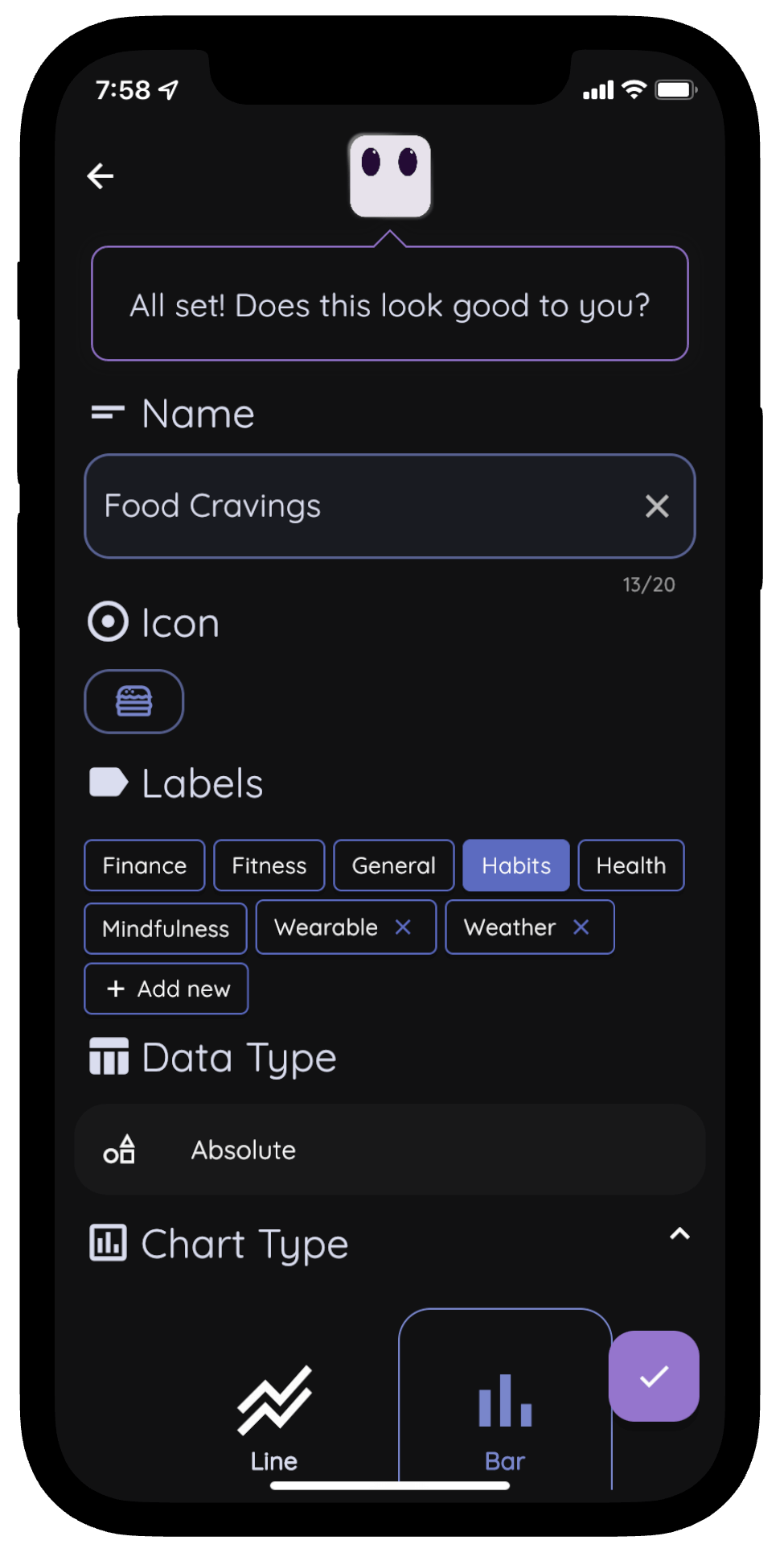 Periods app with custom tracker for food cravings